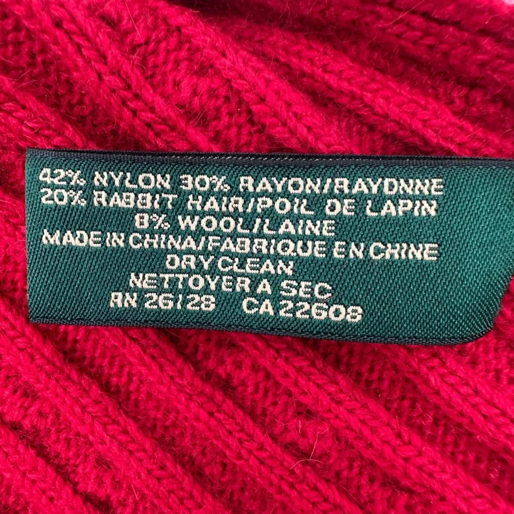 Ralph Lauren Cable Knit Academia Preppy Holiday Rabbit Hair Wool Red Scarf 10x60